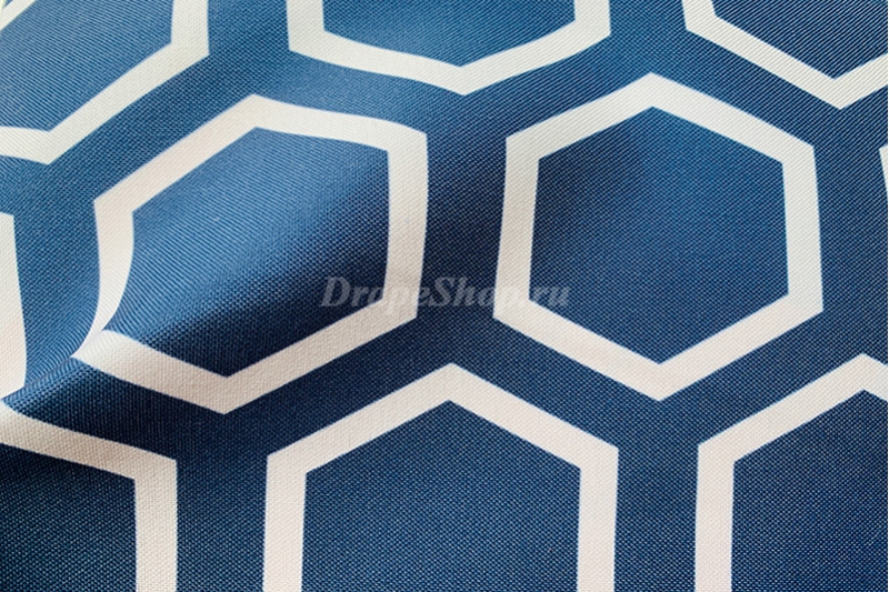 Ткань для штор синяя с орнаментом соты арт.0100197